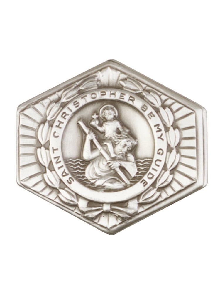 Antique Silver Tone St Christopher Visor Clip Antique Silver Tone St Christopher Visor Clip